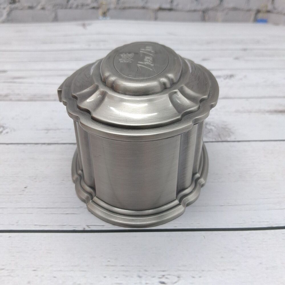Pewter Jewelry/Trinket Box With Red Velvet Lining & Pouch Hinged Lid Zhen Zhu - Picture 6 of 12